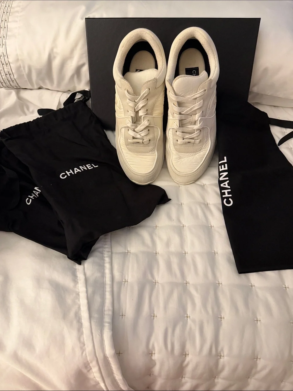 CHANEL Cream Suede CC Logo Sneaker - Women's